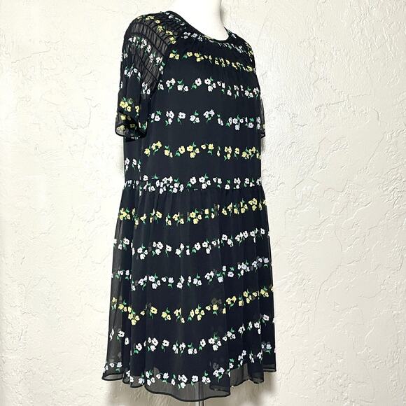 Ann Taylor Black Floral Smocked Shift Dress SZ S - Picture 8 of 10